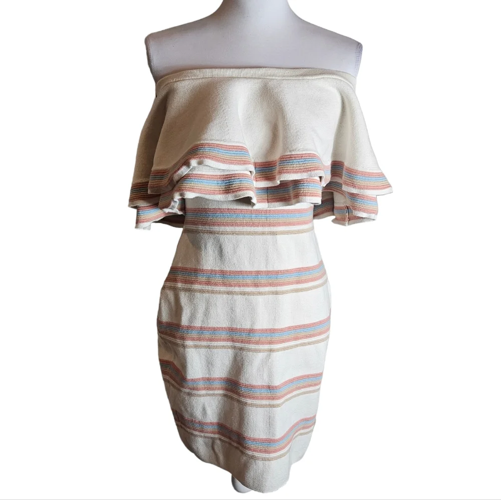 Endless Rose Striped Off Shoulder Ruffle Collar Sweater Dress Sz Large Coquette - Picture 2 of 16